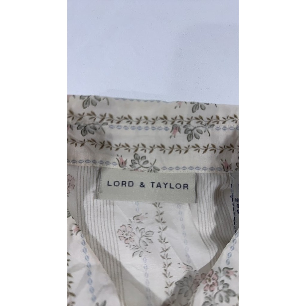 Lord & Taylor Floral Stripe Cotton Blouse Cream Vintage Style Size 12